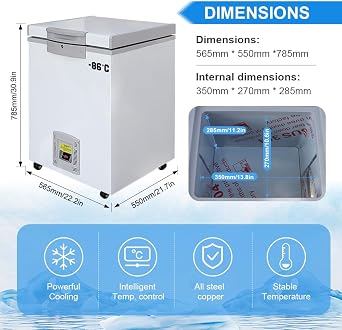 HNZXIB -86C Ultra Low-temperature Freezer 28L,123F Deep Freezer, Lab Refrigerator with Full Copper Tube System, 24/7 Continuous Cooling, ULT Freezer for Food & Sample Freezing, Cryogenic Storage