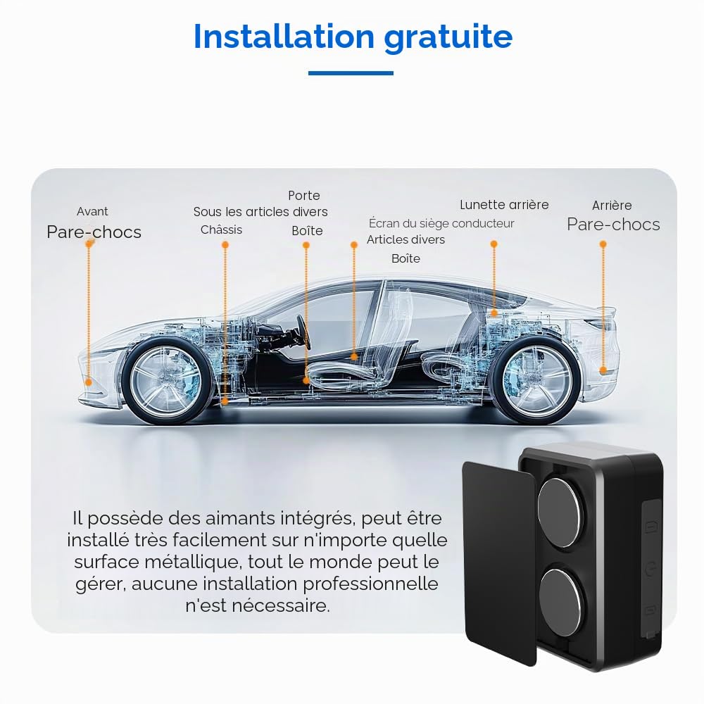Micro Traceur GPS Tracker pour Voiture Moto Velo,Mouchard GPS 1500 mAh Positionnement Enfant Toutes 10s Alarme Aimant Puissant Localisateur Suivi Global Temps Réel