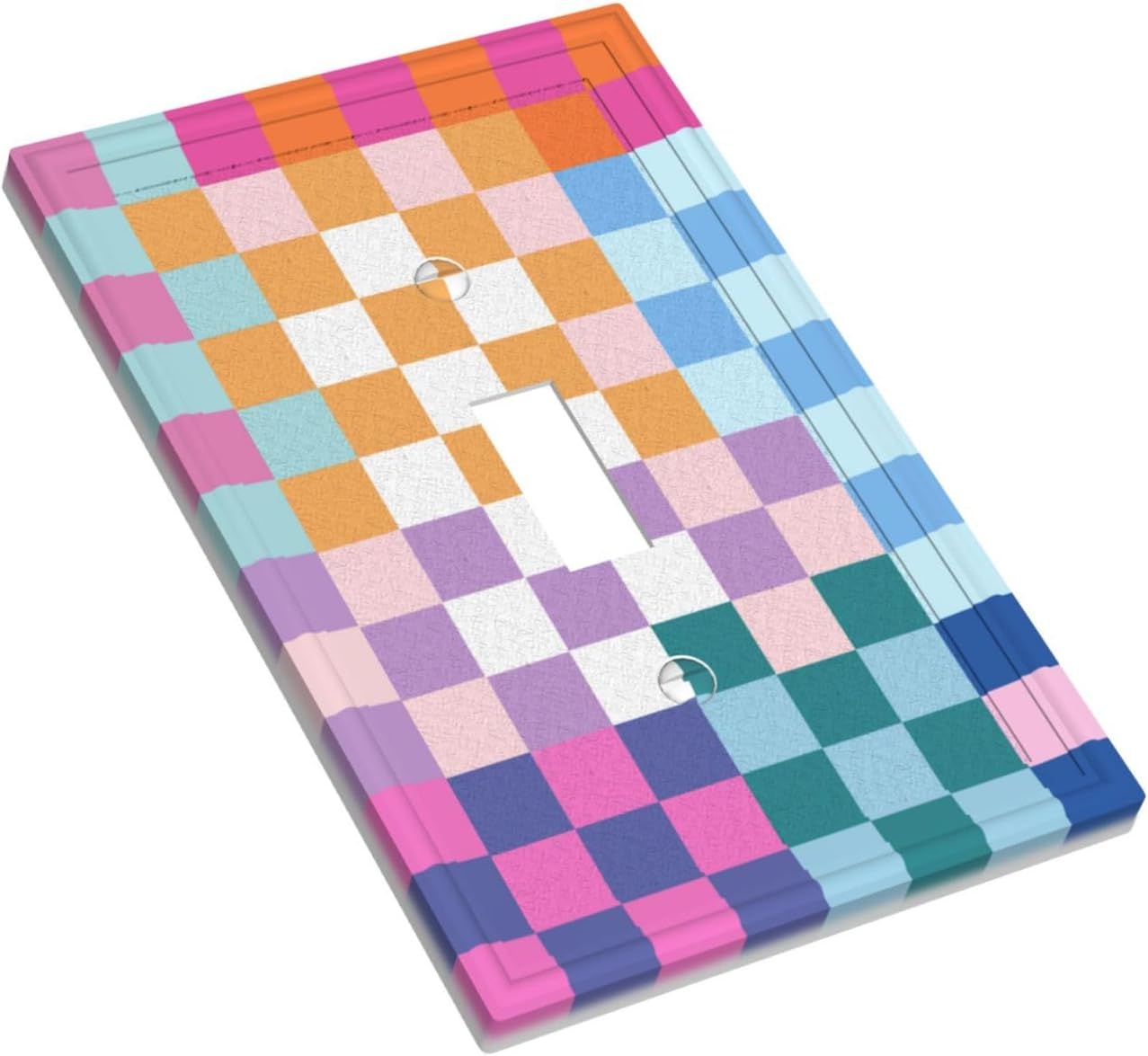 Colorful Retro Checkered Wall Plate Decorative 1 Gang Single Toggle Pretty Rainbow Geometric Light Switch Cover Electrical Receptacle Faceplate for Girls Bedroom Home Bathroom