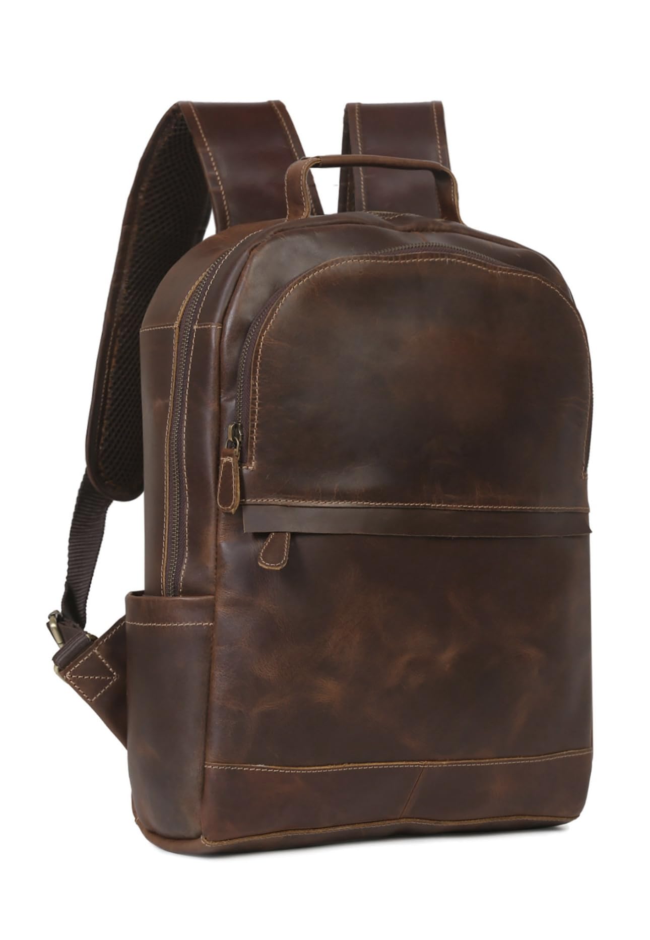 Unisex Genuine Leather Brown Solid Backpack, Premium Laptop Rucksack with Multiple Compartments Size- 12X16X4 Inch-image-2