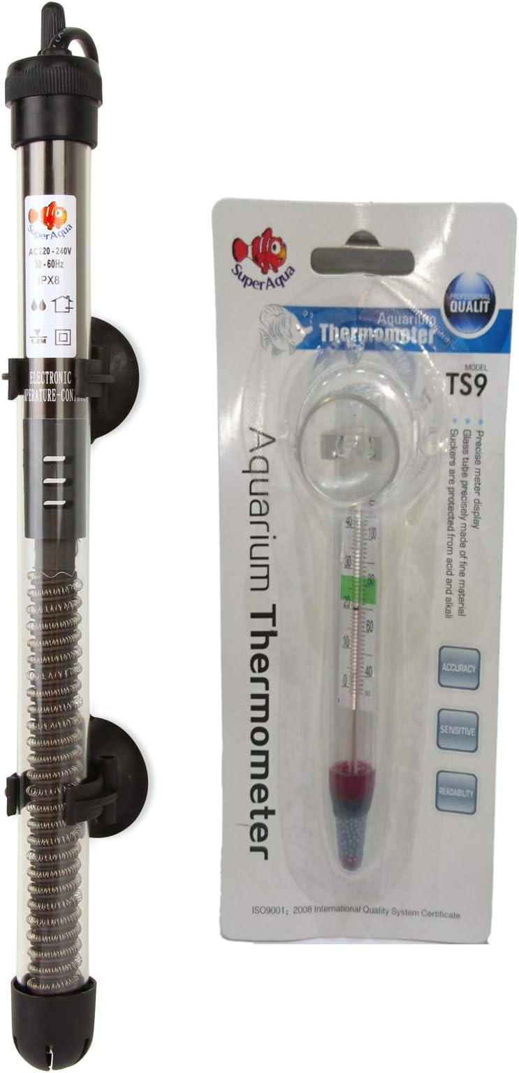 SuperAqua Submersible Thermostat Heater for Tropical and Marine Fish Tanks with Free Glass Thermometer. (300W)