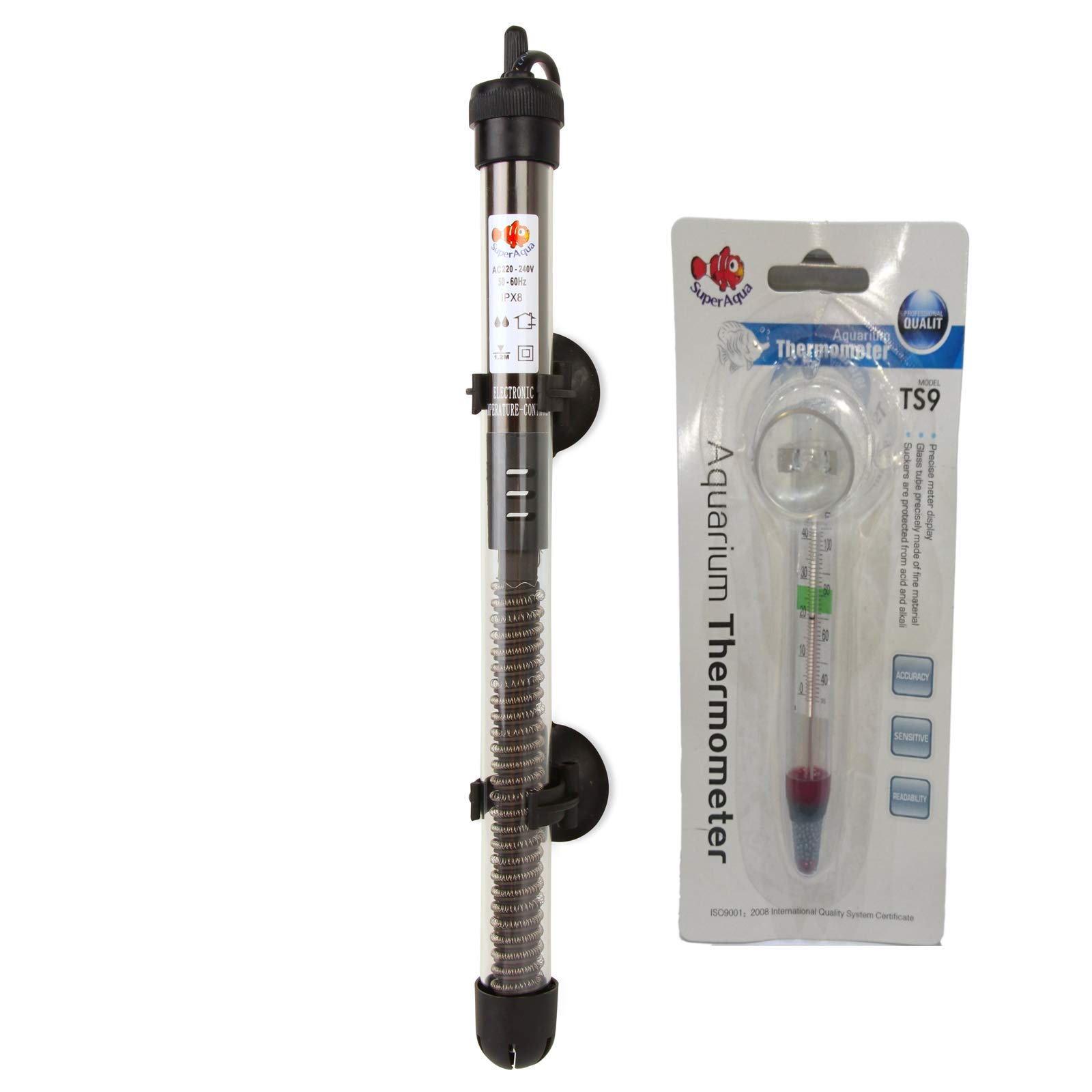 SuperAqua Submersible Thermostat Heater for Tropical and Marine Fish Tanks with Free Glass Thermometer. (300W)
