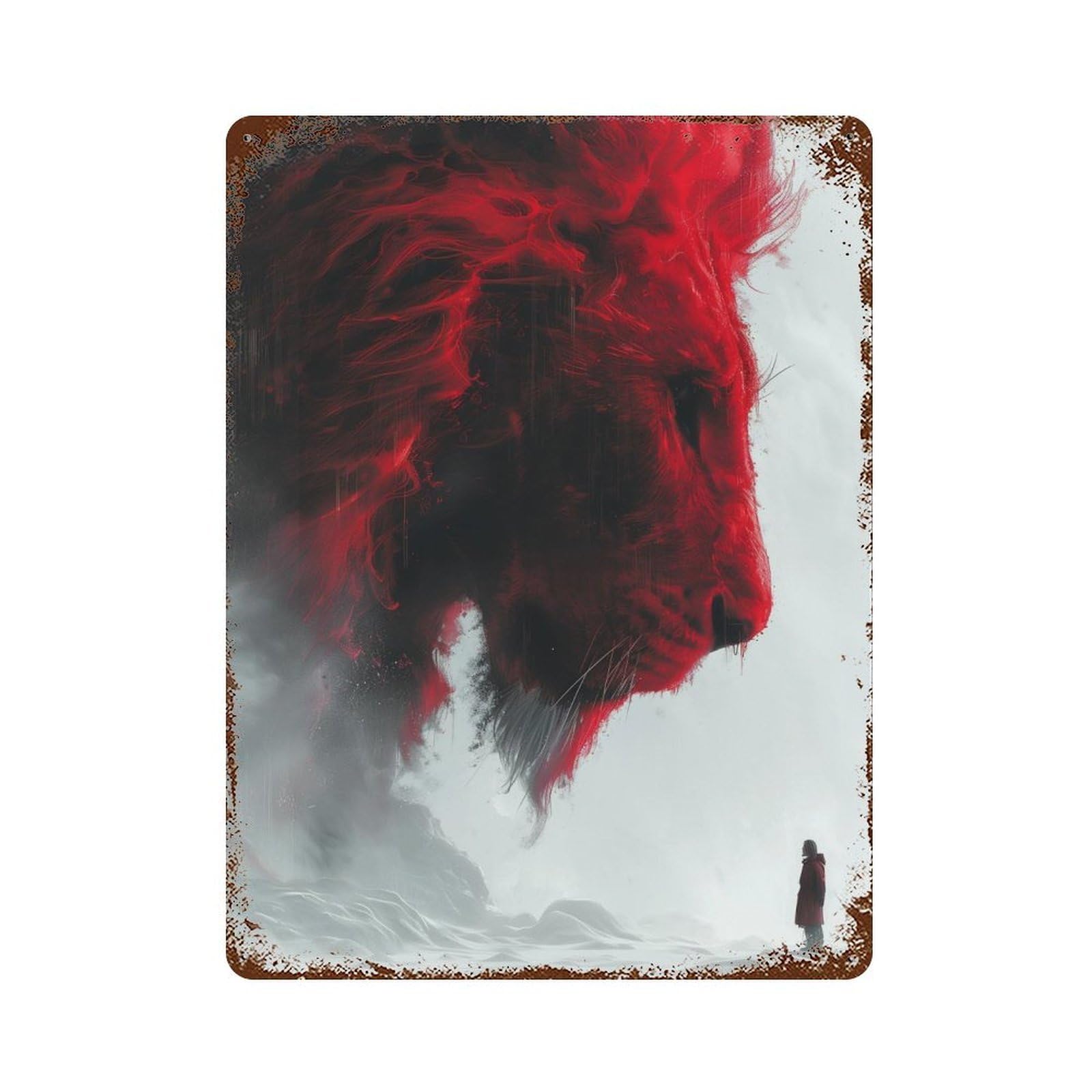 Red Lion in Snowscape Decorative Tin Sign 15.7"x11.8", Farmhouse Wall Decor for Garage, Bar And Workshop Decor