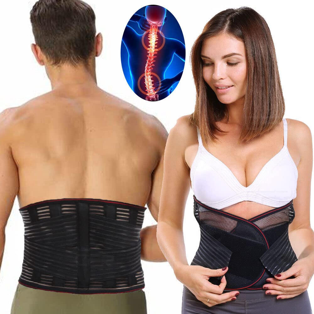 Cinturón Lumbar Ajustable de Doble Tirante para la Parte Inferior de la Espalda, Talla Grande 3XL-5XL, para aliviar el Dolor, diseño de Malla Transpirable con Correas Ajustables en la Zona Lumbar