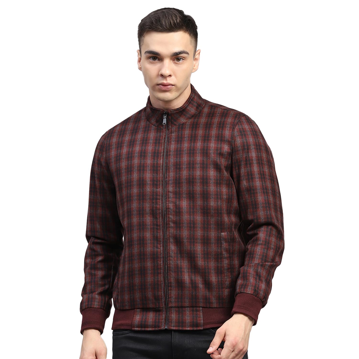 Mens Checkered Mock Neck Full Sleeve Coat (223061900)