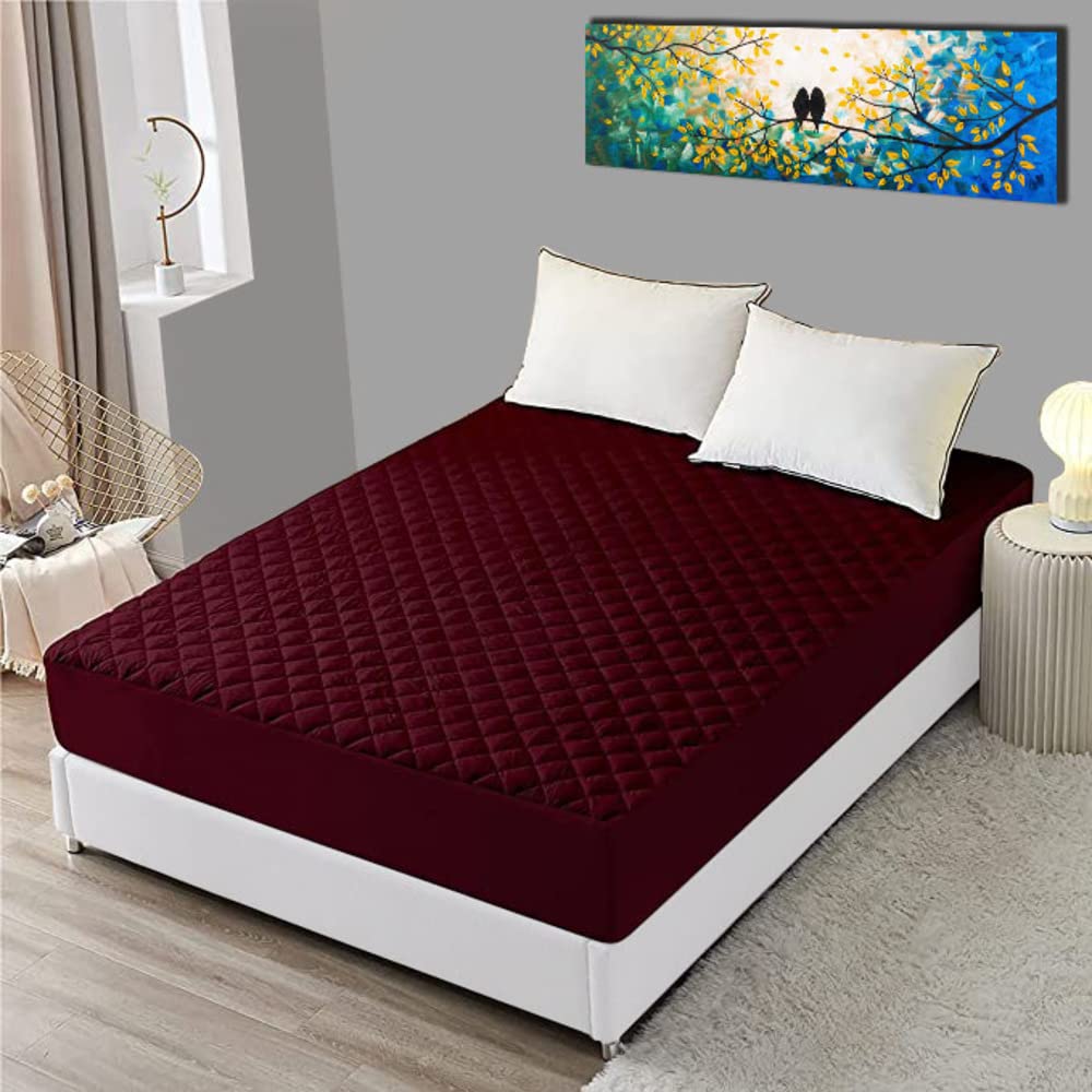 HELGA Sapphire Quilted Water Proof Mattress Protector 72X72 Inch for Double Bed King Size - Ultra Soft & Hypoallergenic Mattress Cover (Maroon, Pack of 1, Cotton)-image-18