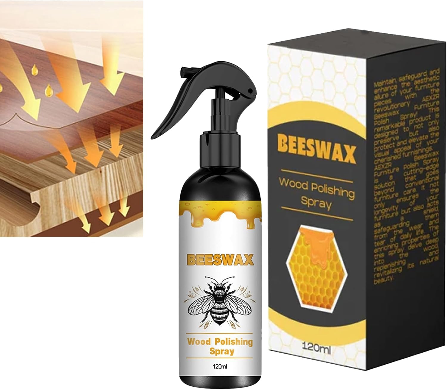 Natural Micro-Molecularized Beeswax Spray, Furniture Polish and Cleaner for Wood – 120ML Beeswax Furniture Polish,Furniture Spray for Floors, Tables, and Cabinets (1PC)