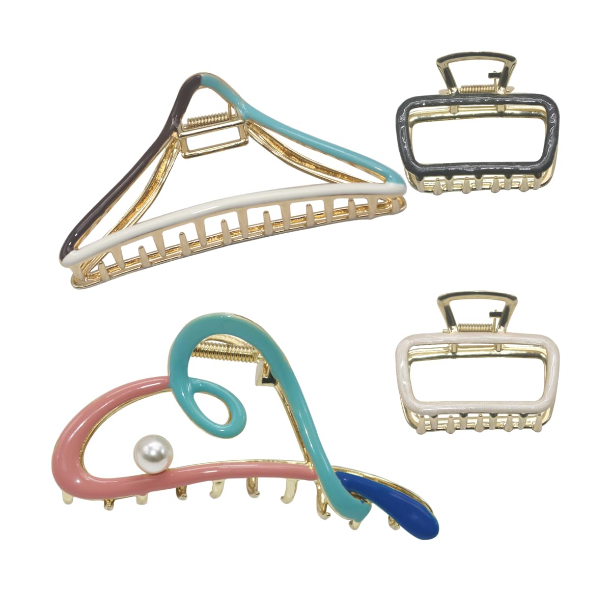 Hair Clips/Hair accessories, namely, claw clips 4 PCS Strong Hold Non-Slip Metal Enamel Style Hair Clips for Thick Long Hair, Fashion Styling Accessory for Women and Girls (Type A)