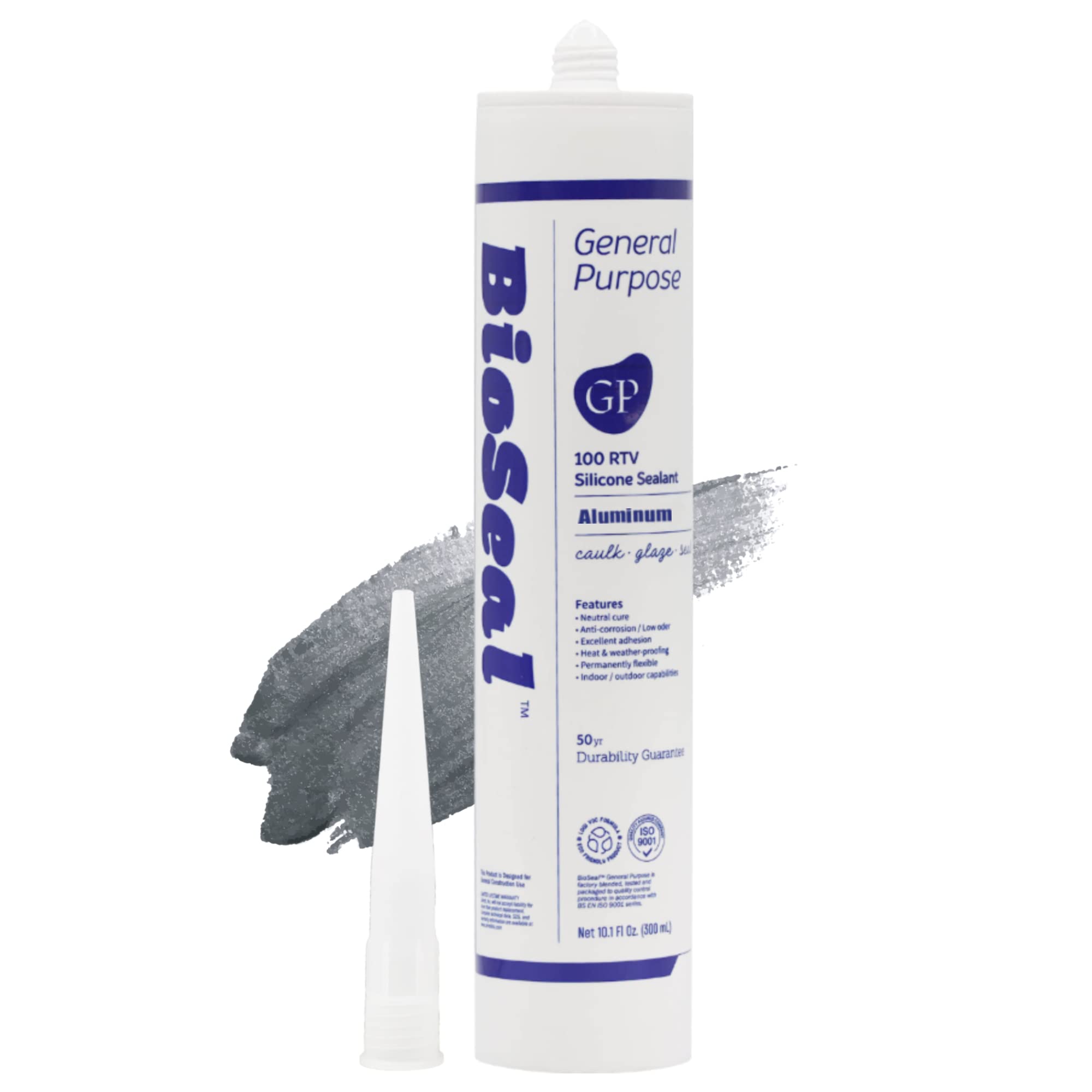 Aluminum BioSeal General Purpose Silicone Caulk & Sealant 10.1oz - UV Protection / 100% RTV/Low Odor - Pack of 1