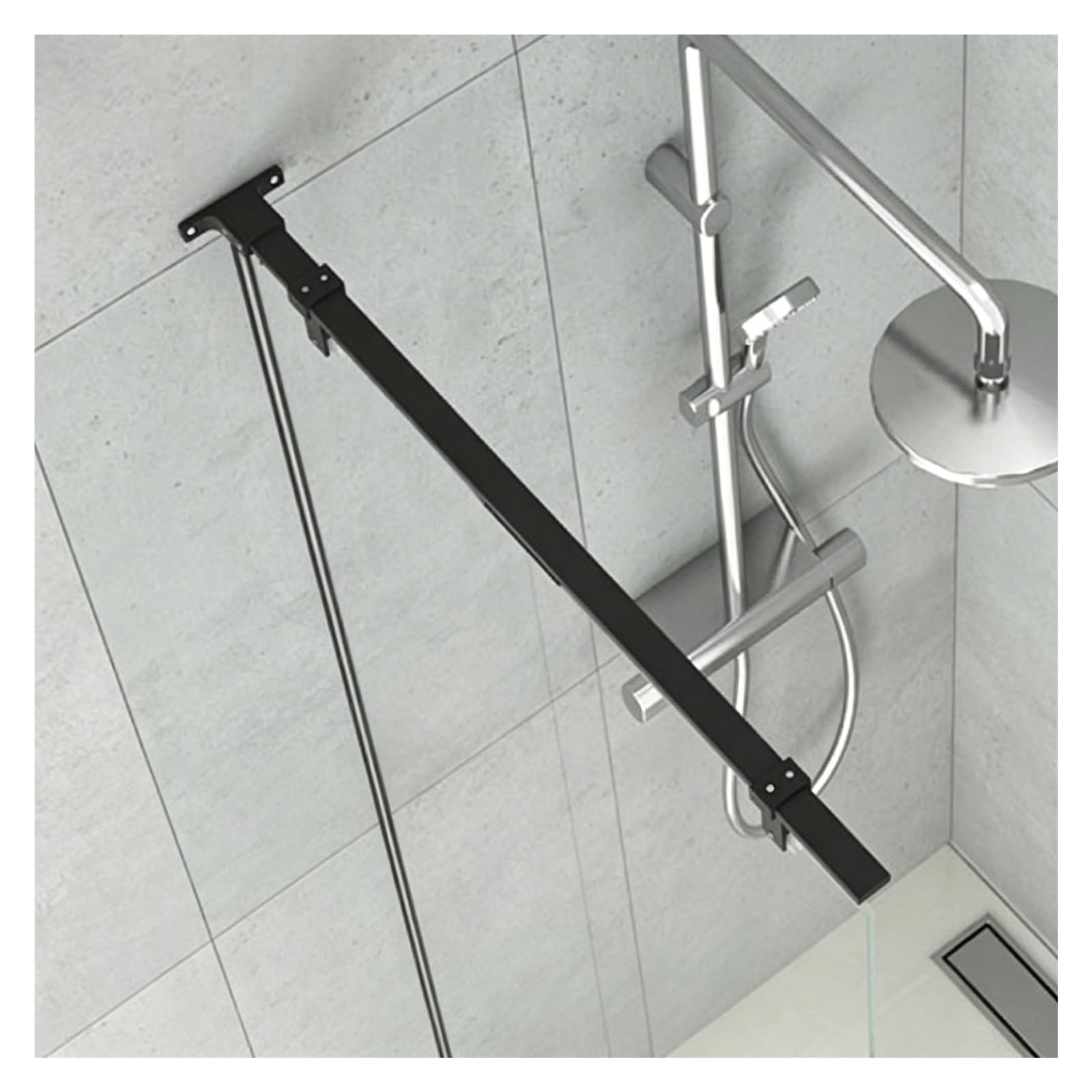 CHZDPP Glass Support Rod for Frameless Shower Enclosure, Stainless Steel Bathroom Glass Stabilizer Bar, Stabilizer Brace Rod For Hotel/Gym/Wet Room(Black,50cm/19.7in)