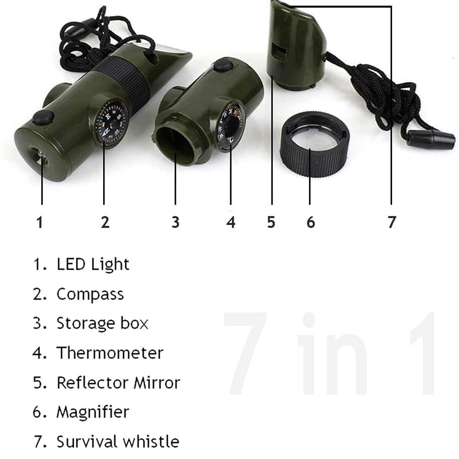 JINGYAN Kompasy Wielofunkcyjny gwizdek 7 w 1 Survival Trekking Compass Lustro Magnifier LED Termometr Narzędzia
