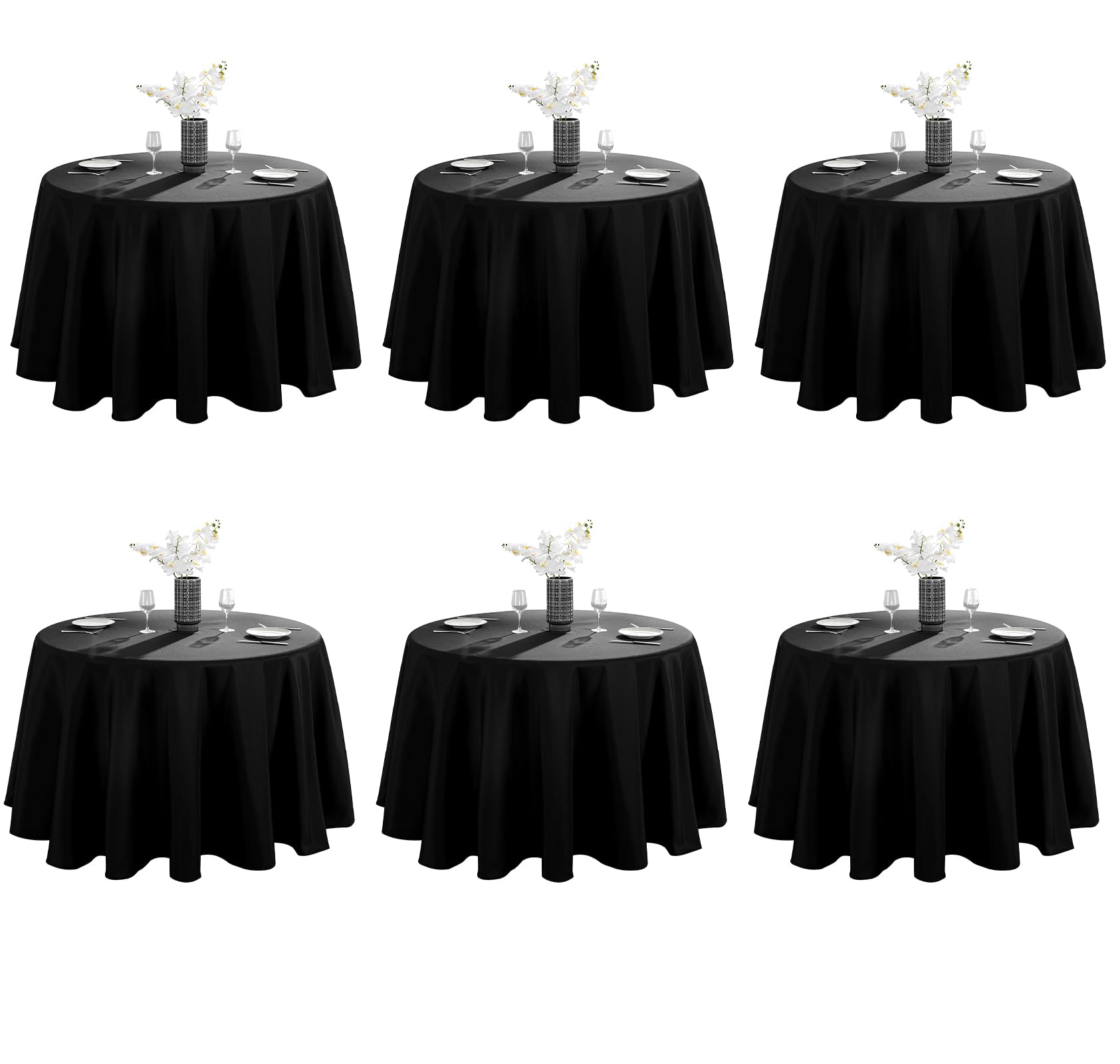 VidaFete Confezione da 6 tovaglie rotonde da 177,8 cm, in poliestere, antimacchia e antipiega, per cucina, sala da pranzo, feste, matrimoni, rettangolare, decorazione per tavolo e buffet (nero)