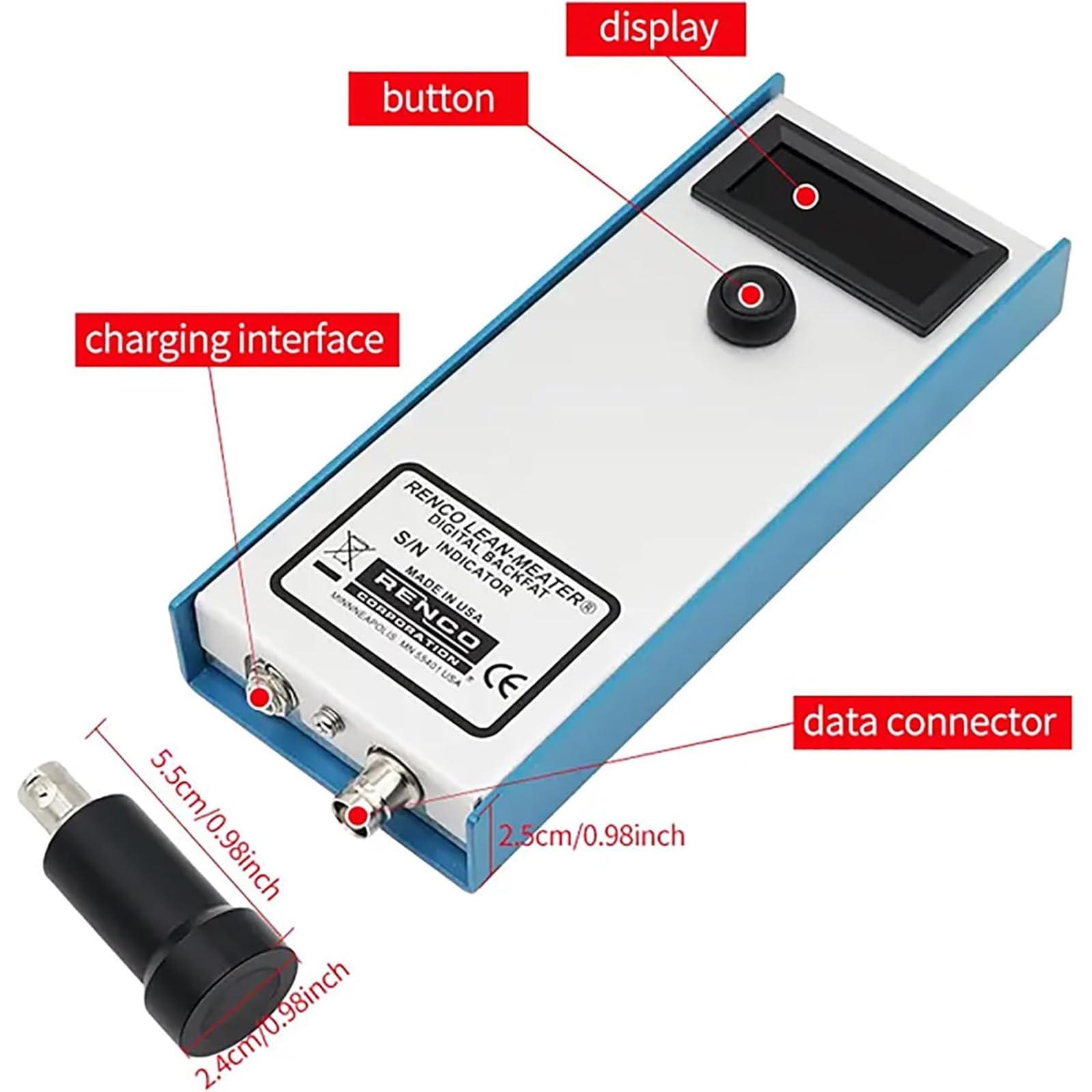 Medidor de grosor de grasa de cerdo, detector veterinario para granja doméstica, medición de 1-3 capas, rango de 4-45 mm, con sonda y luces indicadoras