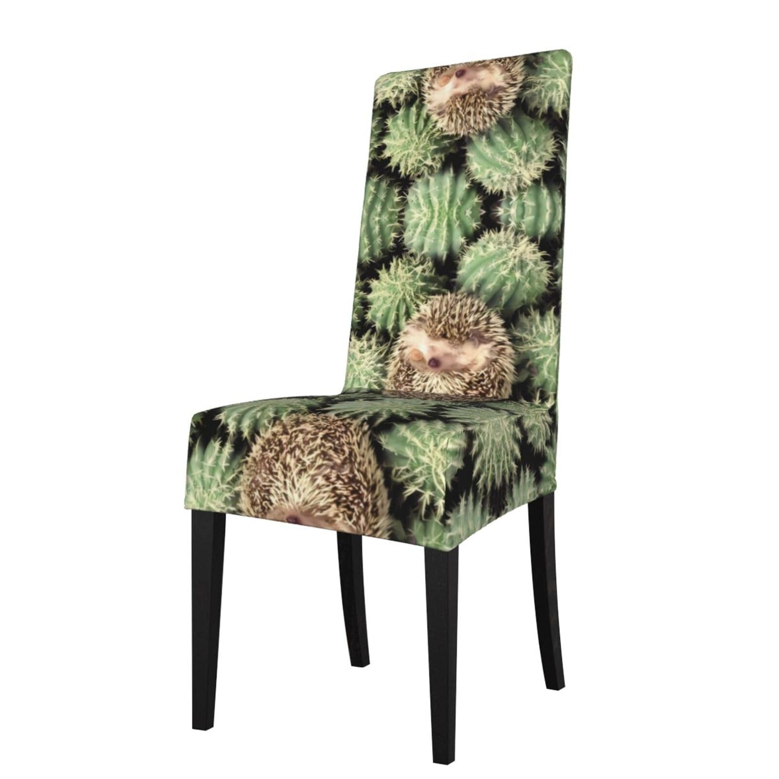 YYHHAOFA Hedgehogs Cactus Prints Dining Chair Throws - Stretchable Polyester-Spandex Slipcovers for Refreshing Your Dining Room Decor