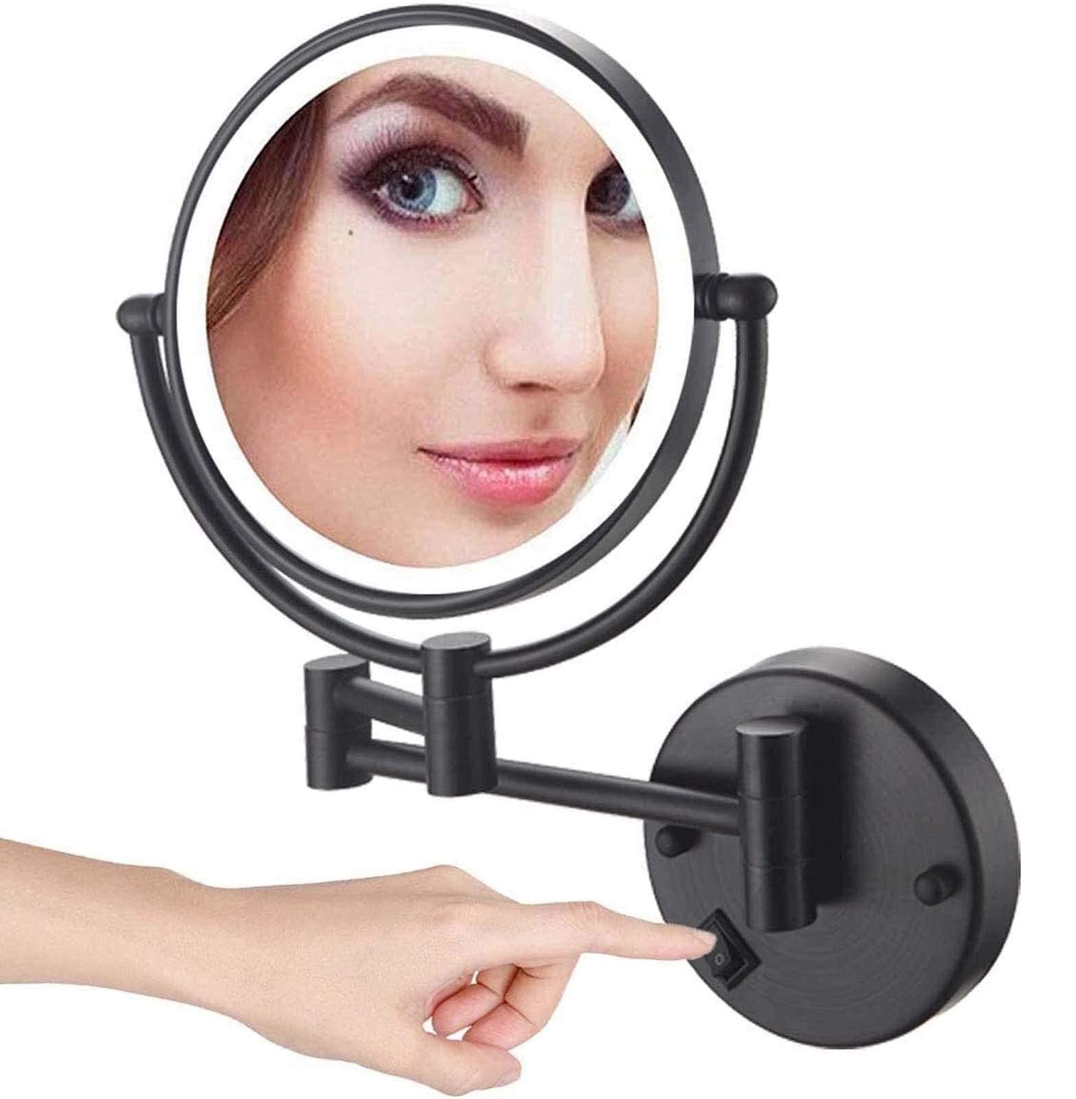 Specchio Trucco Specchio per trucco da parete illuminato con ingrandimento 5X, specchio cosmetico per montaggio a parete con luci ingranditrici, specchio cosmetico a 360 gradi a doppio lato da 8"