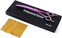 Vista 5 de PURPLEBIRD Tijeras curvadas hacia abajo de 7 pulgadas para peluquería para perros, tijeras texturizadoras de adelgazamiento, seguridad profesional