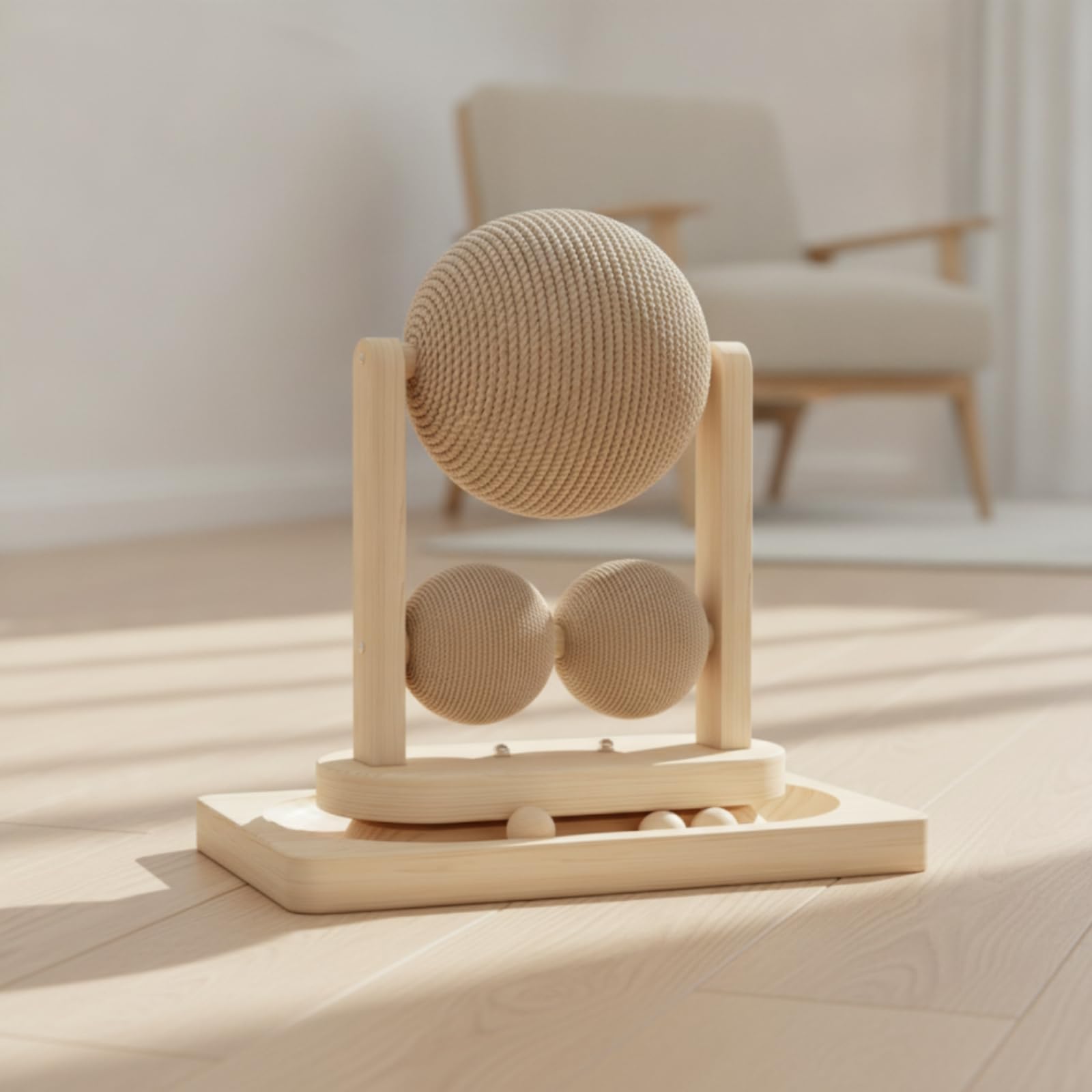 Rascador Madera con Base Giratoria Rascador Pie con Estructura Abierta Resistente Esfera Sisal para Interior, Sala, Pequeño