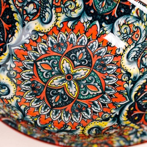Image of Nestasia Mandala Ceramic Serving Bowl with Handles (400 ml) - Microwave & Dishwasher Safe Pasta Bowl | Floral Bowl with Glossy Finish - Ideal for Soup, Curries, Snacks, Salad & Noodles (Red)