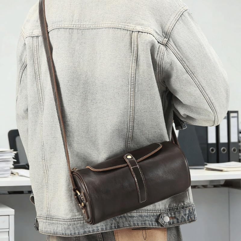 Retro Genuine Leather Crossbody Bag Casual Multi Functional for Men with A Round Shape