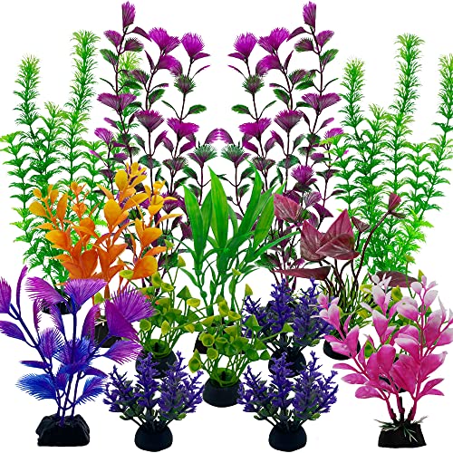 Vibury Decorative Plastic Aquarium Plants, 27 Pieces Colourful Artificial Aquarium Decoration Realistic Plants for Aquarium Fish
