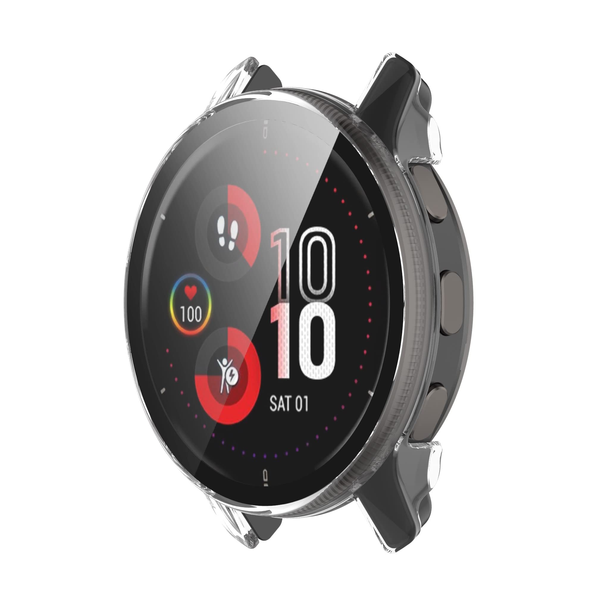 FitTurn Custodia protettiva compatibile con Garmin Venu 2 Plus, pellicola protettiva per Garmin Venu2 Plus PC+protezione completa in vetro temperato (3 trasparenti)