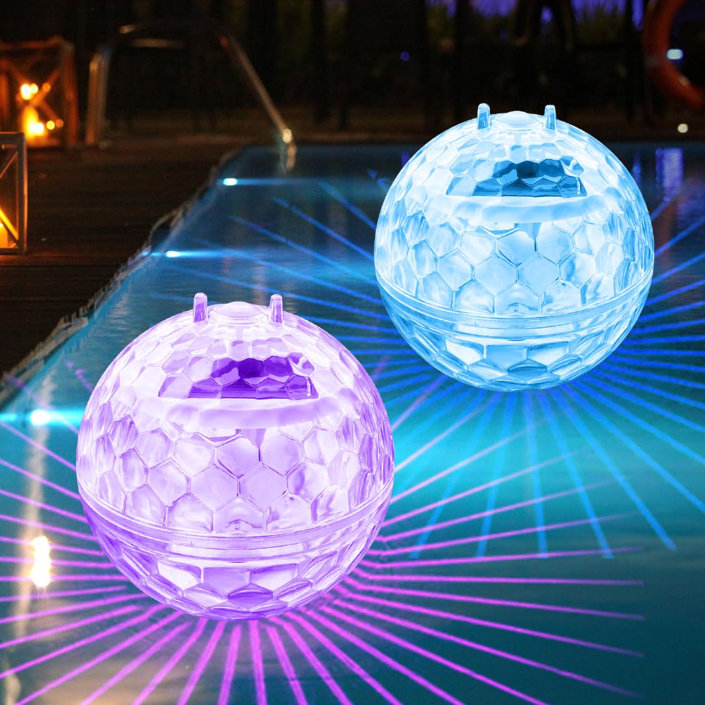 Solar Schwimmende Poolbeleuchtung, 2 Stück Teichbeleuchtung, Wasserdichte Schwimmkugel, LED Multifarbige Deko für Pool und Garten