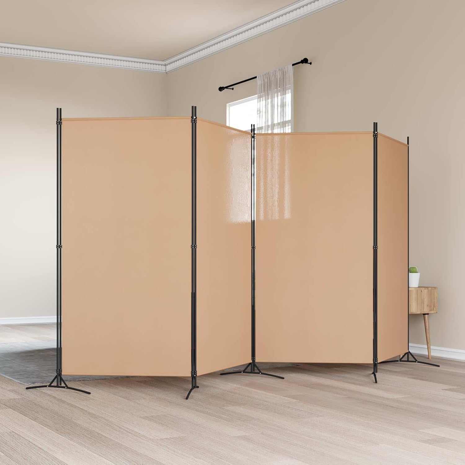 4-Panel Room Divider, Foldable Privacy Screen for Bedroom and Living Room, Beige Fabric Partition Wall, Portable Room Separator 136.22 x 70.87 in