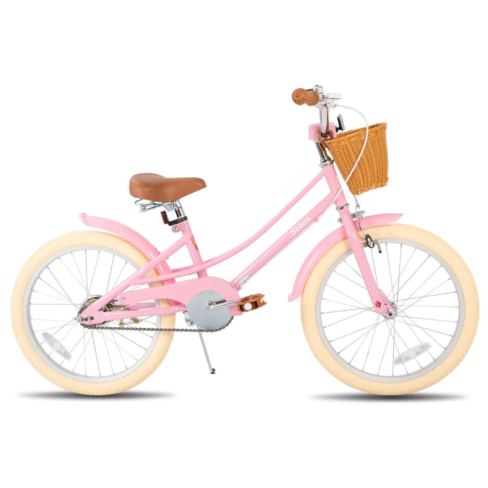 STITCH 20 inch Kids Bike for 7-10 Years Girls, 20 inch Girls Bike with Kickstand& Basket, Kids' Bicycle Pink