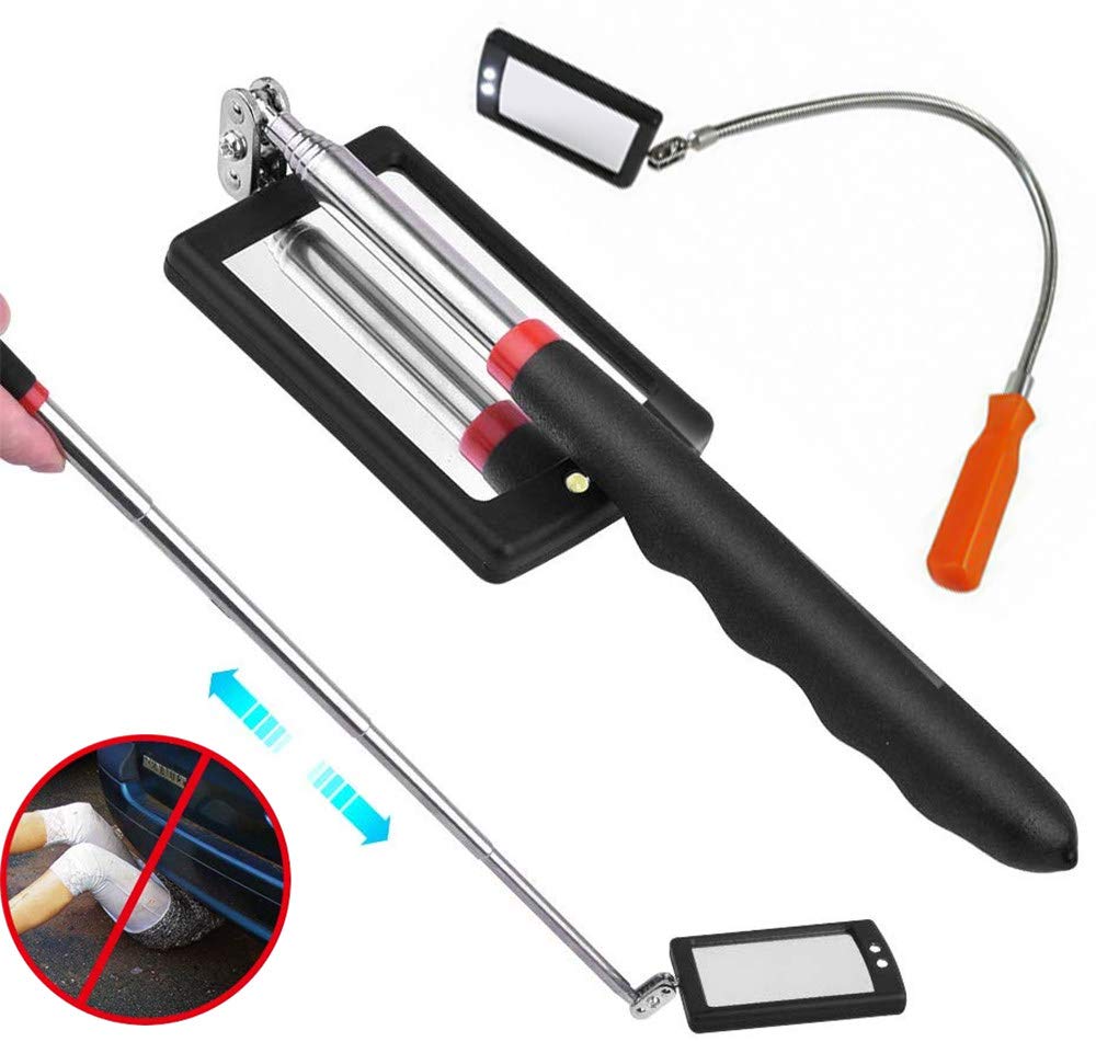 Juego de Espejos de inspección, Herramienta de Agarre telescópico magnético, Espejo de inspección telescópico Grande, se Puede Plegar y Ajustar a voluntad, Espejo HD, Ligero y Duradero, Negro