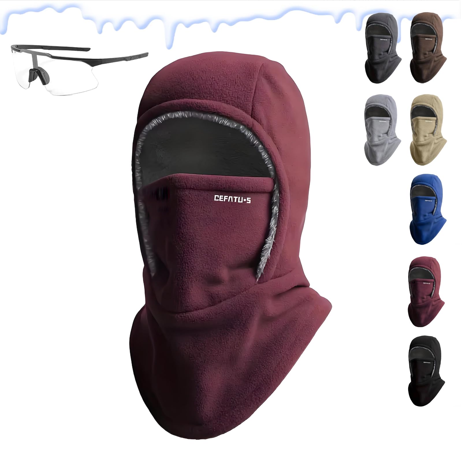 ThermaFleece Balaclava - Windproof 3-in-1 Winter Hat Mask Neck Warmer for Extreme Cold Weather Fleece Ski Mask Hoodie
