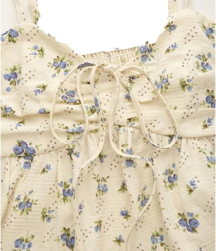 Women Floral Babydoll Tank Top Teen Girl Fairy Ruffle Cami Spaghetti Strap V Neck Boho Crop Top - Image 5