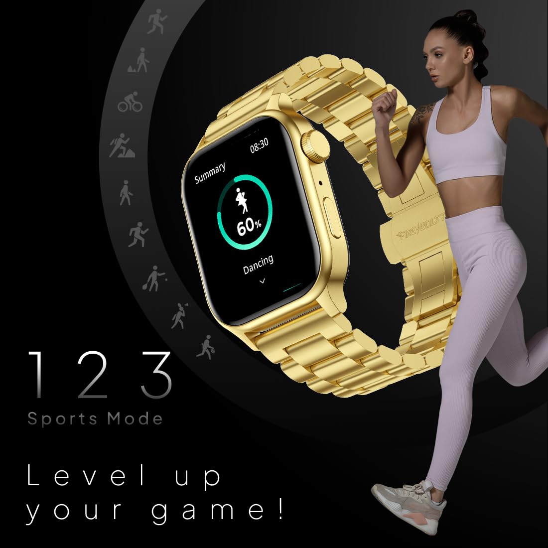 Fire-Boltt Rise Luxe Bluetooth Calling Smart Watch, 1.85”HD Display, AI Outfit Watch Face, 2 Looks in 1 Watch, Extra Straps at ₹99, 120+ Sports Modes, Metal Smartwatch for Men & Women (Gold) — Amazon image 5