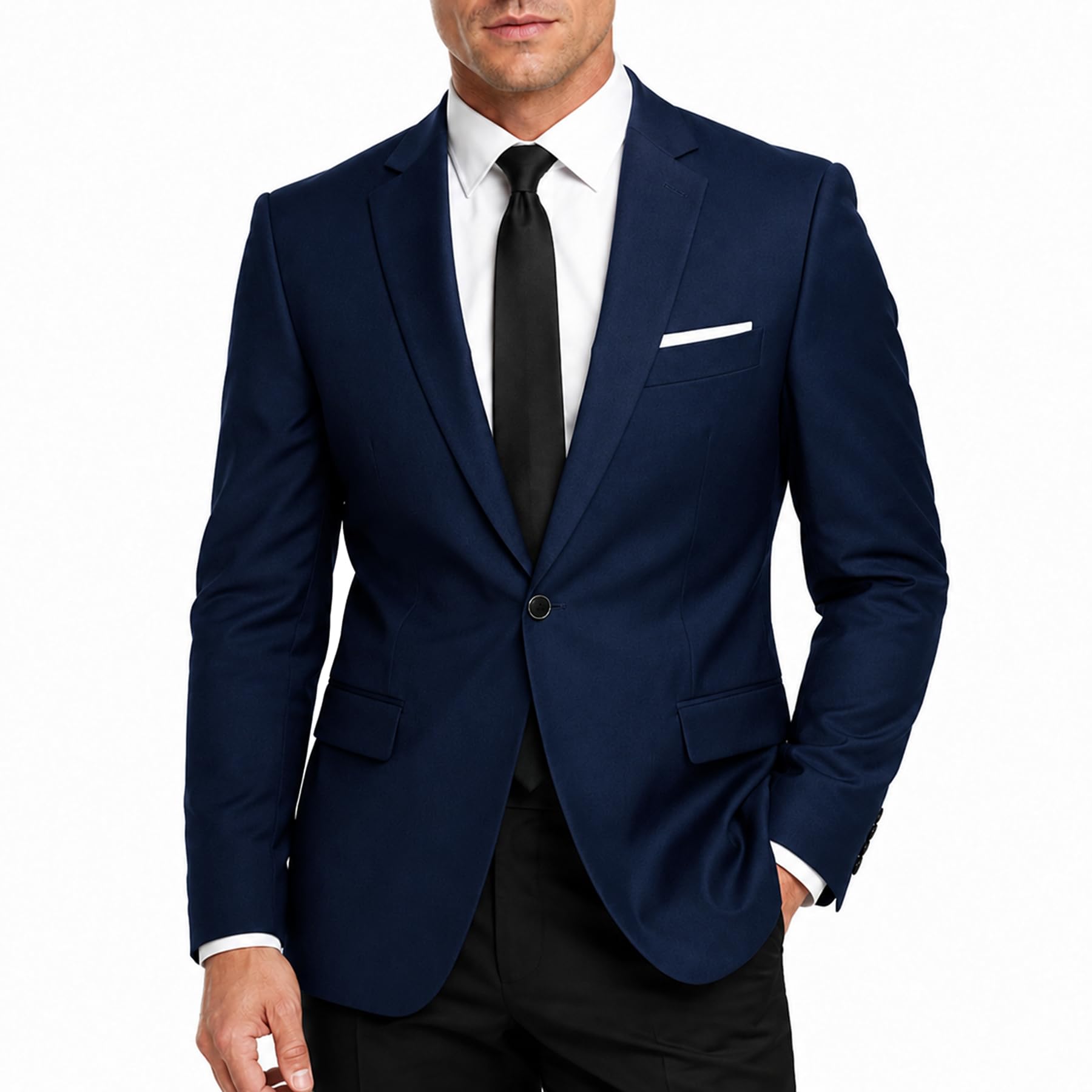 Allthemen Slim Suit Jacket One Button Smart Casual Blazer Jacket, XXL, Navy