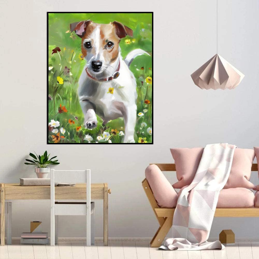 DIY Paint by Numbers Jack Russell Terrier Dog on Canvas Painting Kits for Adult, Beginner Oil Painting Kits Gift 16x20inch(40x50cm) Frameless