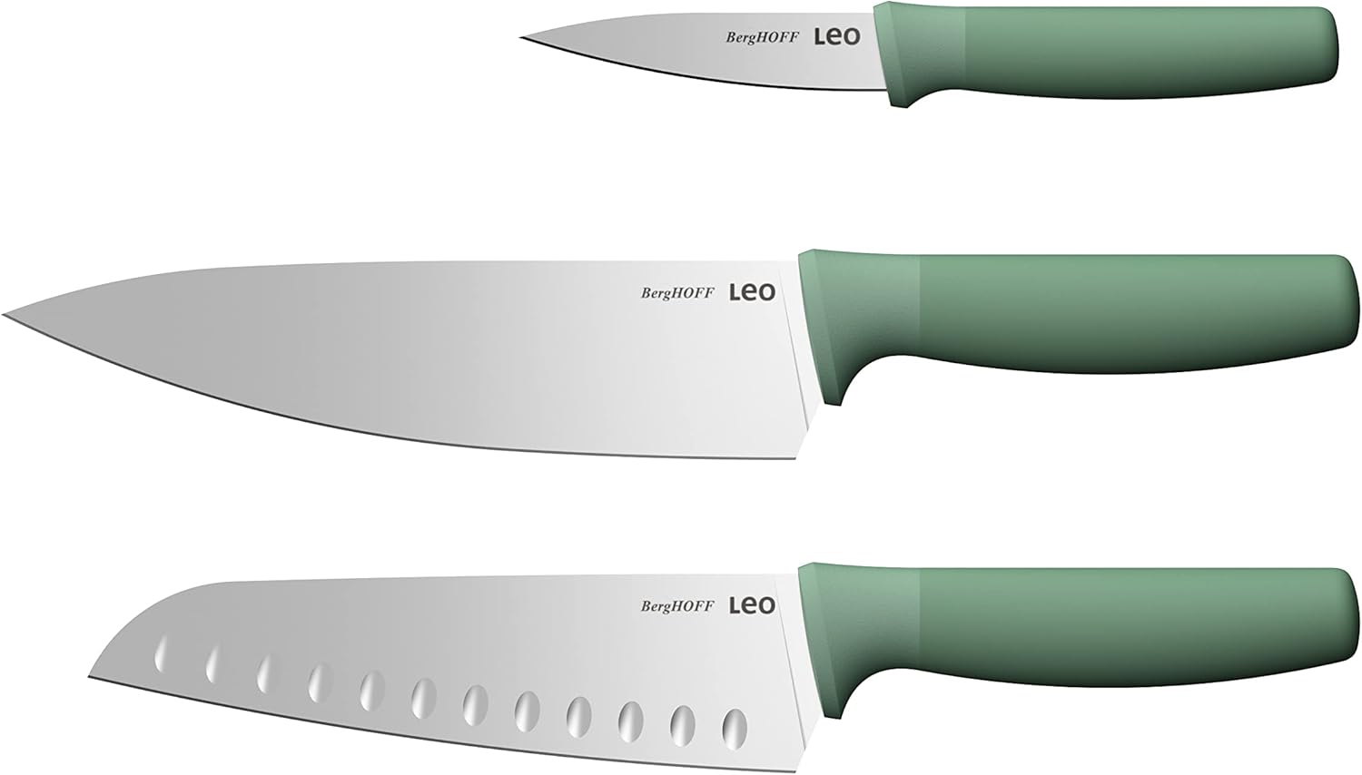Berghoff Forest 3Pc Advanced Knife Set, Stainless Steel Sharp Blade, Ergonomic Soft Touch Handle, Recycled Material, Kitchen Knives for Slicing Veggies, Fish, Meat, Paring, Chef's Tool