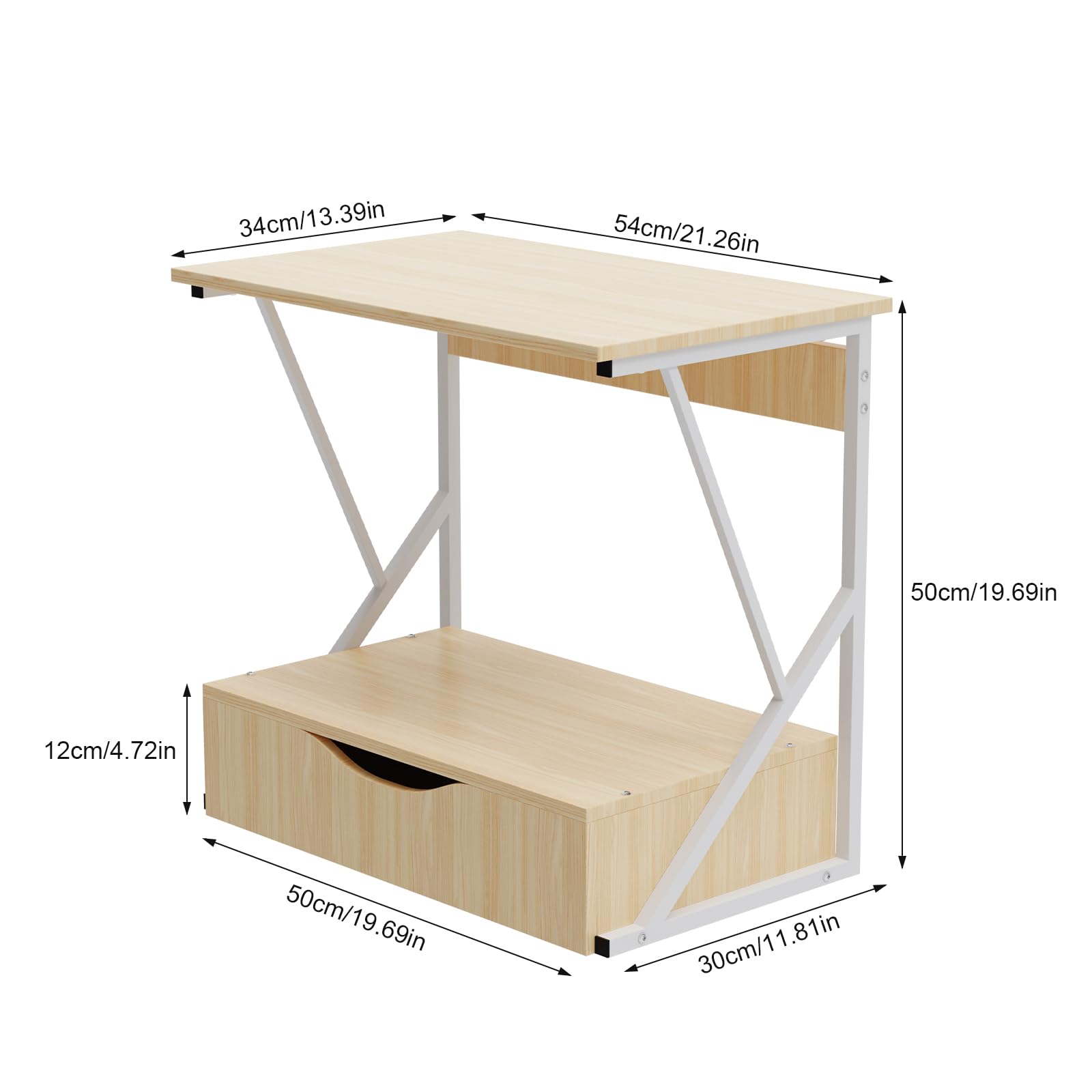 Mensola per Microonde Struttura in Metallo con Mensola in Legno MDF e Cassetto Organizzatore Porta Utensili da Cucina Design Moderno, 54x35x50 cm-Acero Bianco