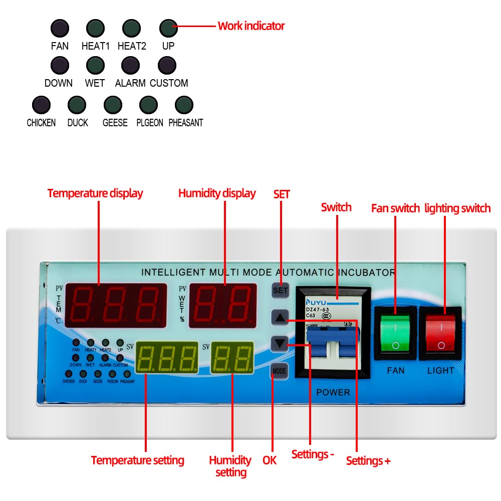 Kontroler Temperatury, Cyfrowy automatyczny kontroler jaj wielofunkcyjny kontroler temperatury i wilgotności inkubatora
