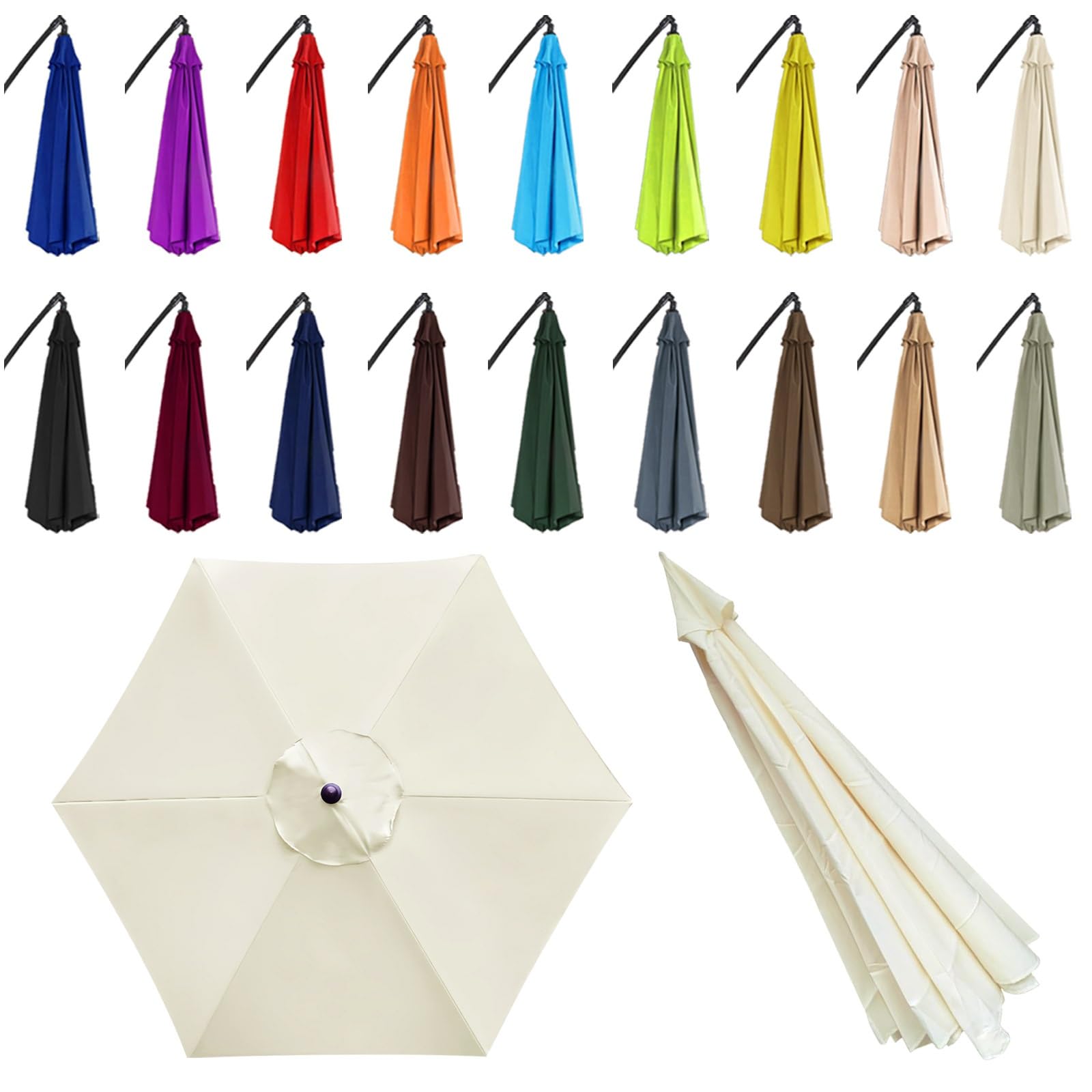 6 Ribs Sun Umbrella Replacement Cloth for 2/2.5/2.7/3.0m - Parasol Canopy Cover - Garden Parasol Canopy Cover - Canopy Only - for Pool, Yard, Beach, Garden, Market(White,6 ribs: 3.0m/9.8ft)