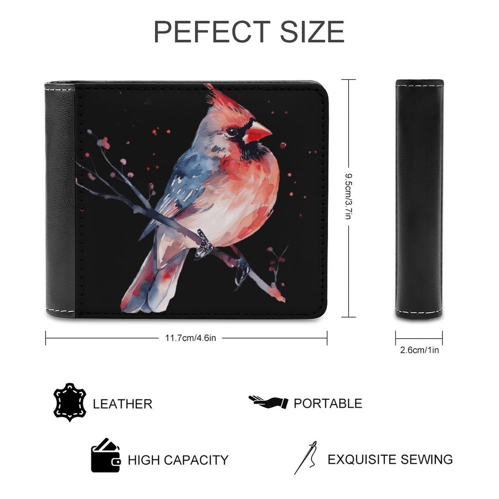 Cardinal Songbird Watercolor Funny Men's Slim Bifold Wallet with Multiple Card Slots Front Pocket Purse