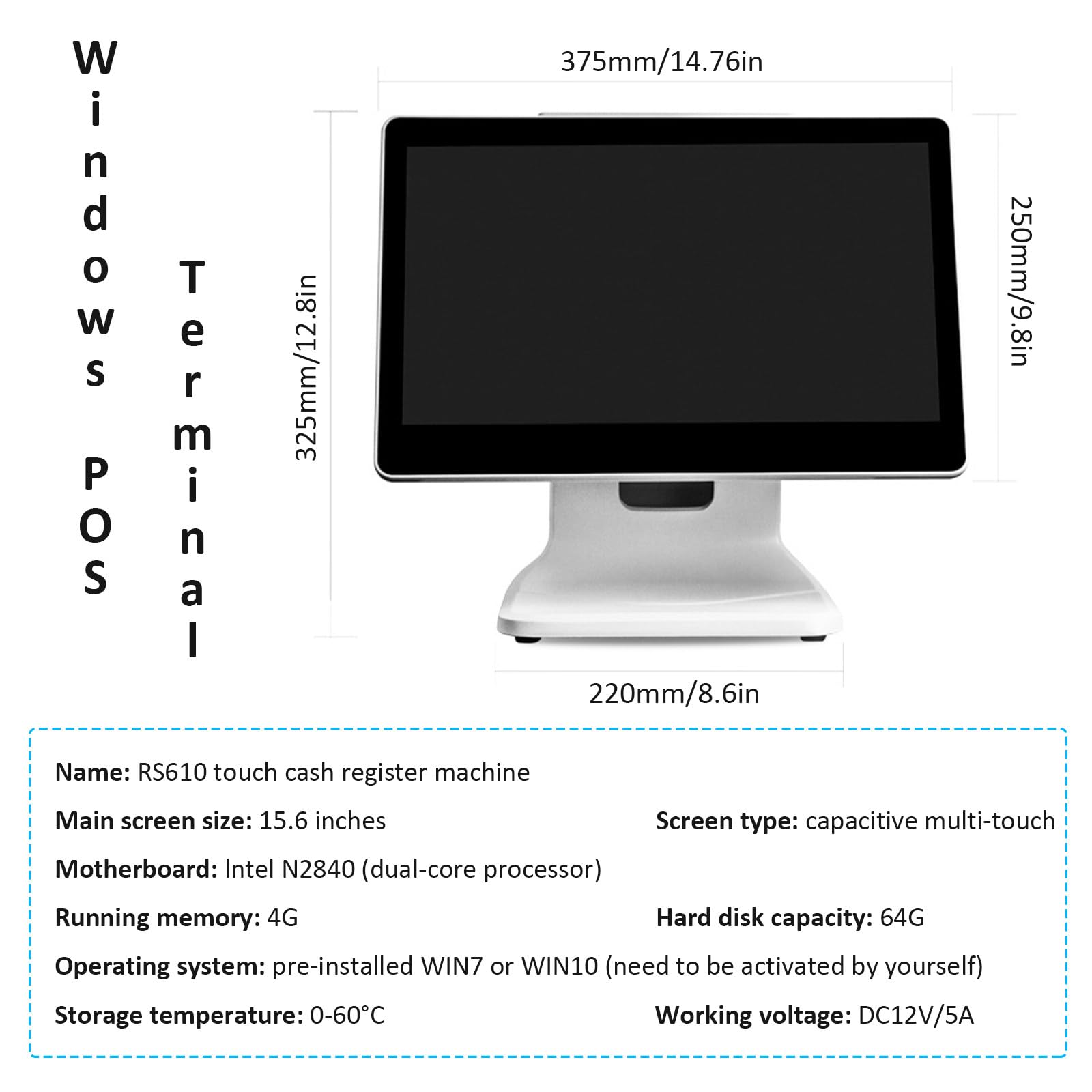 Terminale di pagamento touchscreen con registratore di cassa integrato, ideale per bar, saloni e piccole imprese