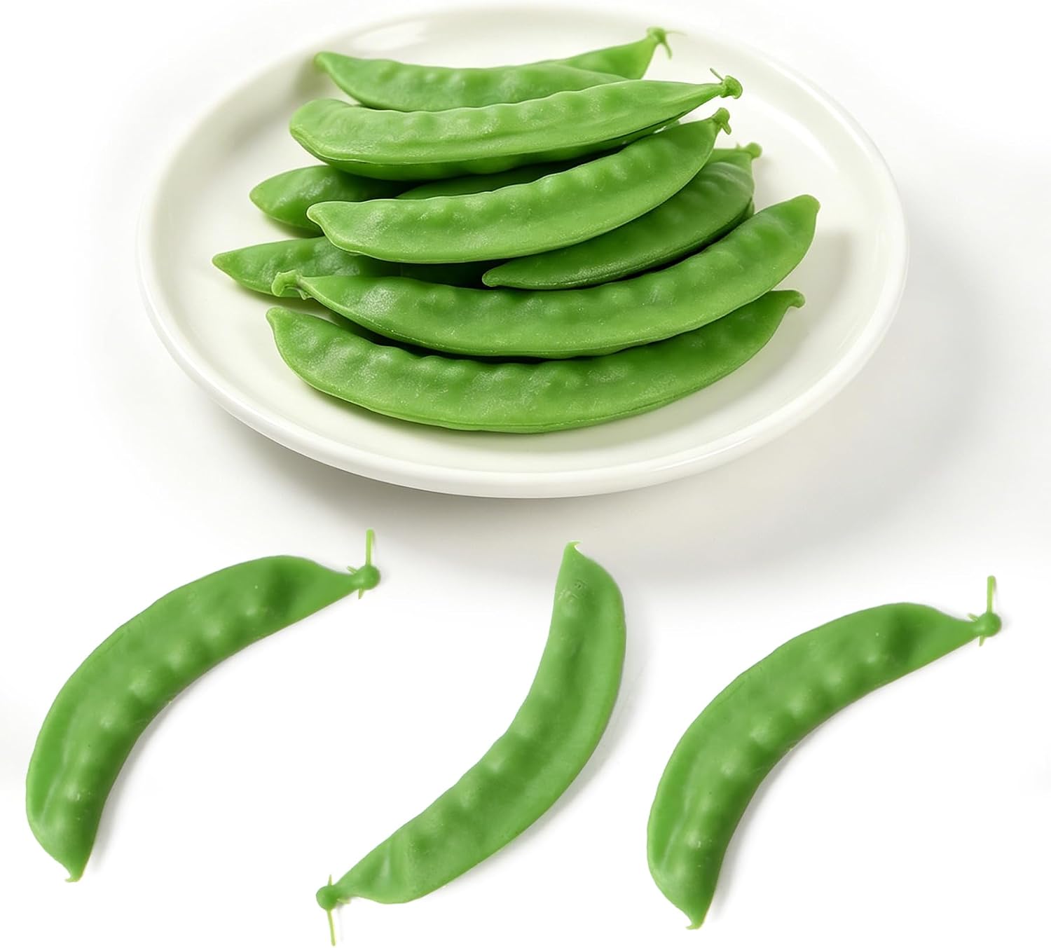 Fake Green Peas, Artificial Vegetables Fake Snow Bean Simulation Lifelike for House Kitchen Party Pub Decoration Cabinet Ornament 12 pcs