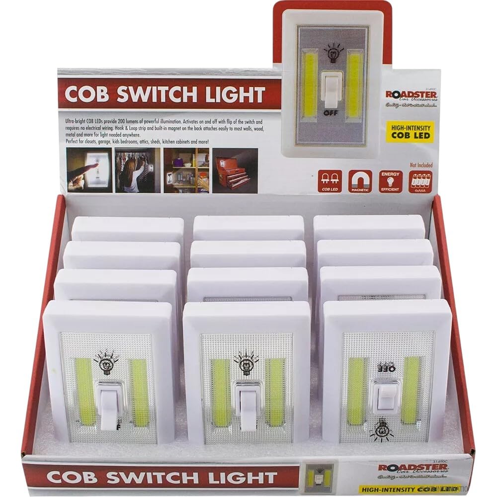 HomeVibe Set of 2 COB Switch Lights – 3W Battery Operated LED Light with Magnetic Back & Hook – Wireless Stick-On Wall Light for Home, Office, Garage, Shed, Workshop, Under Cabinet & Emergency Use