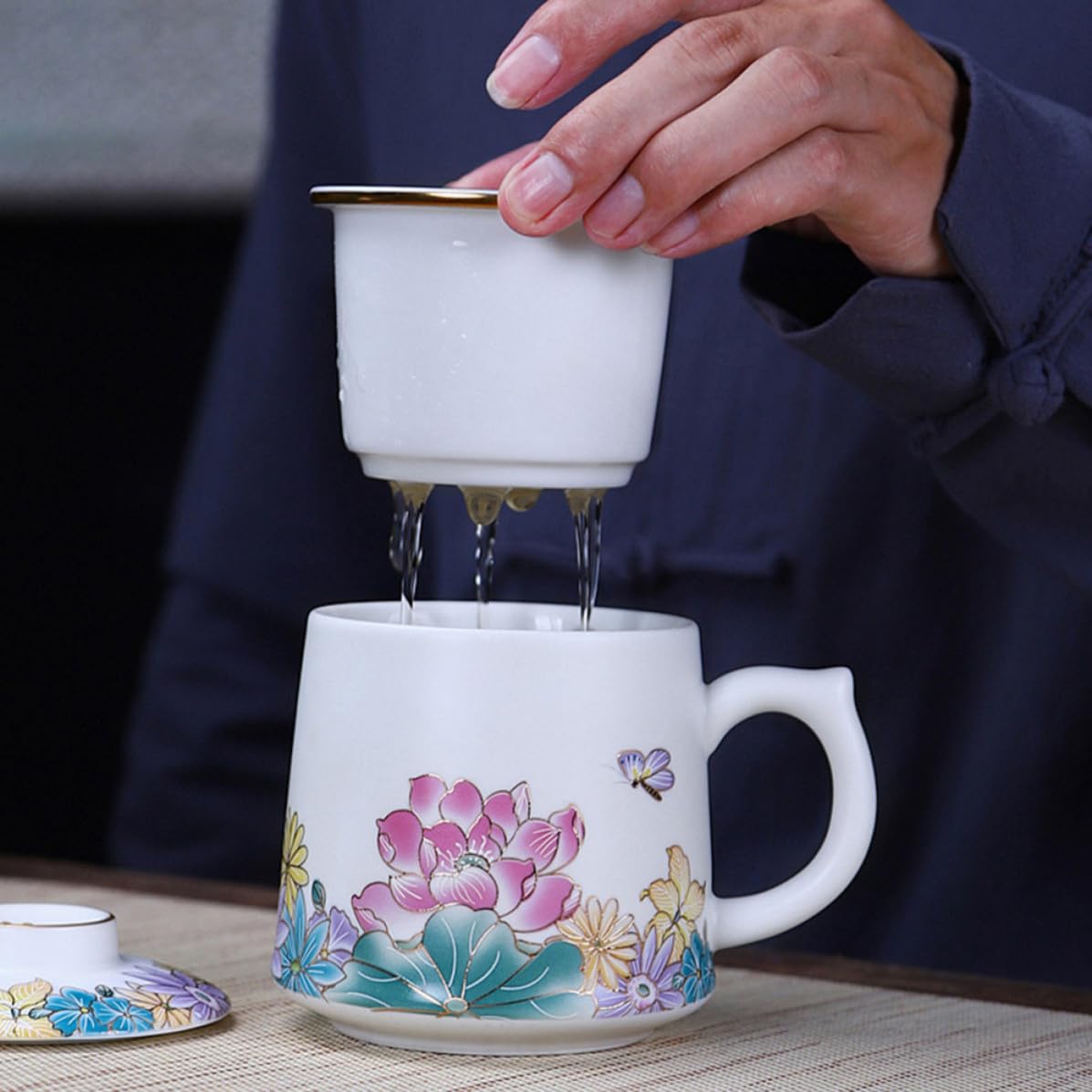 Taza de Cerámica con Filtro y Tapa para Té Resistente al Calor, Fácil de Limpiar, Multiusos Adecuado para Oficina y Hogar, Juego de 1 Set