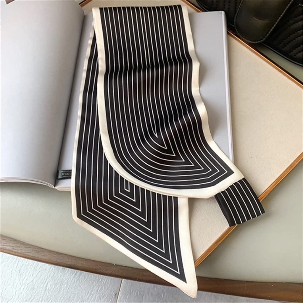 Bufanda de Mujer Pañuelo Cuadrado Corbata de Pelo Estampado Pañuelo de Seda Satinada Pañuelo de Cabeza para Mujer Pañuelo de Seda de Tira Larga pequeña (A 15 * 70CM)