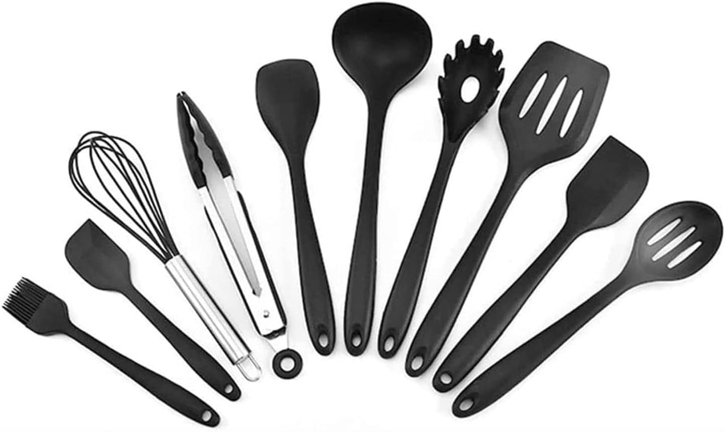 10 PCS Silicone Kitchen Utensils Set, Heat Resistant Cooking Utensils Set with Holder, Silicone Handle Kitchen Gadgets Tools (Color : Black) (Blue)