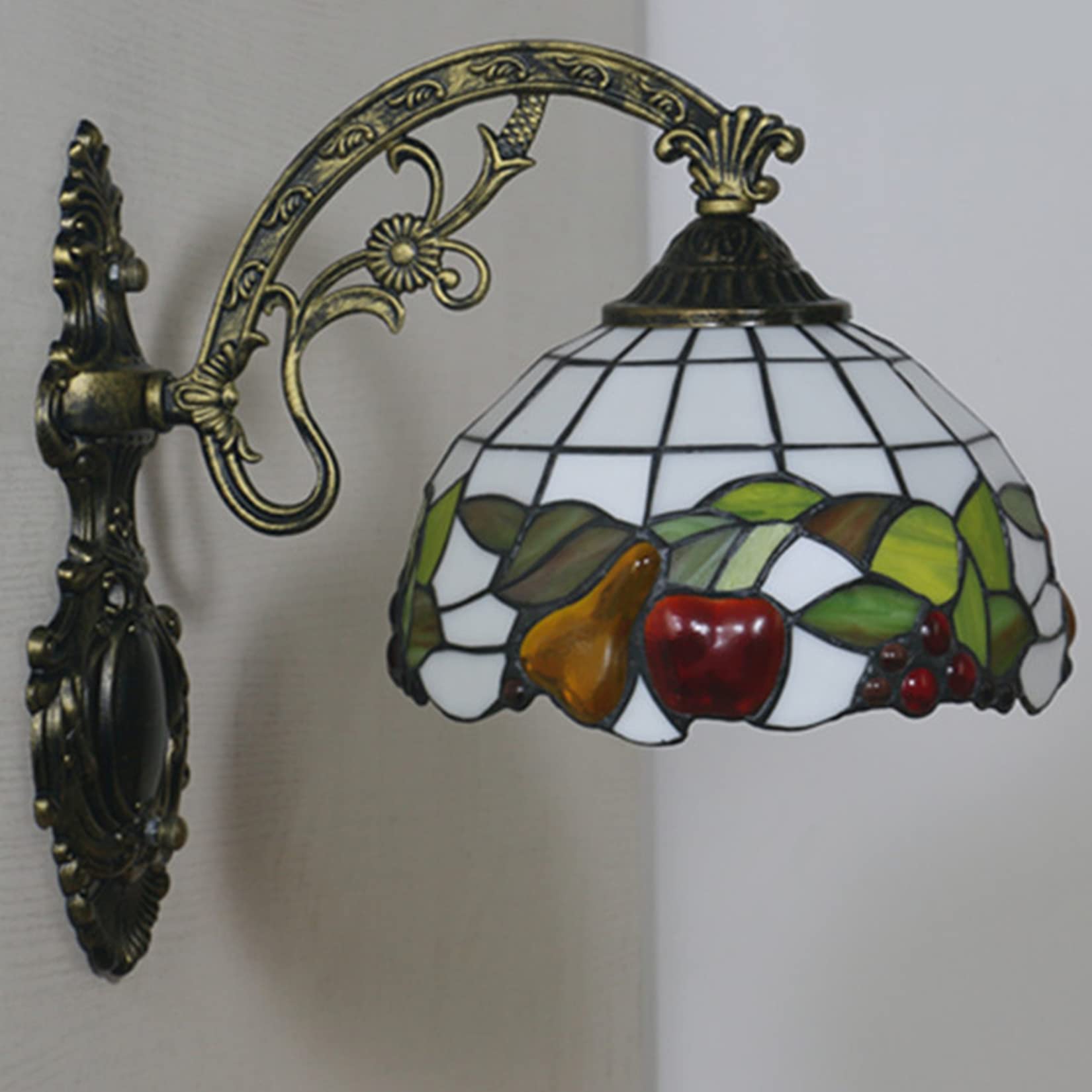 Applique da parete Tiffany, stile frutto, 20 cm, con vetri di mela, pera, uva e fiore, luce crescente o discesa, ideale per camera da letto, soggiorno, hotel e bagno, Down