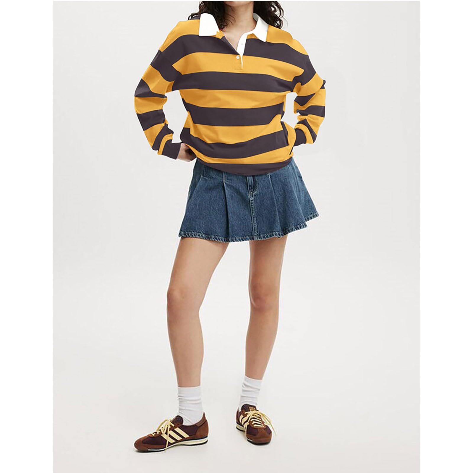 T Shirt Manche Longue Femme Long Sleeve Rugby Collared Pullover Tops Loose Fit Chemisier Tee Chemise Mousseline Coton Vert Lot Tshirt Col V Blouse Brillante Ladies Sparkly Christmas Haut