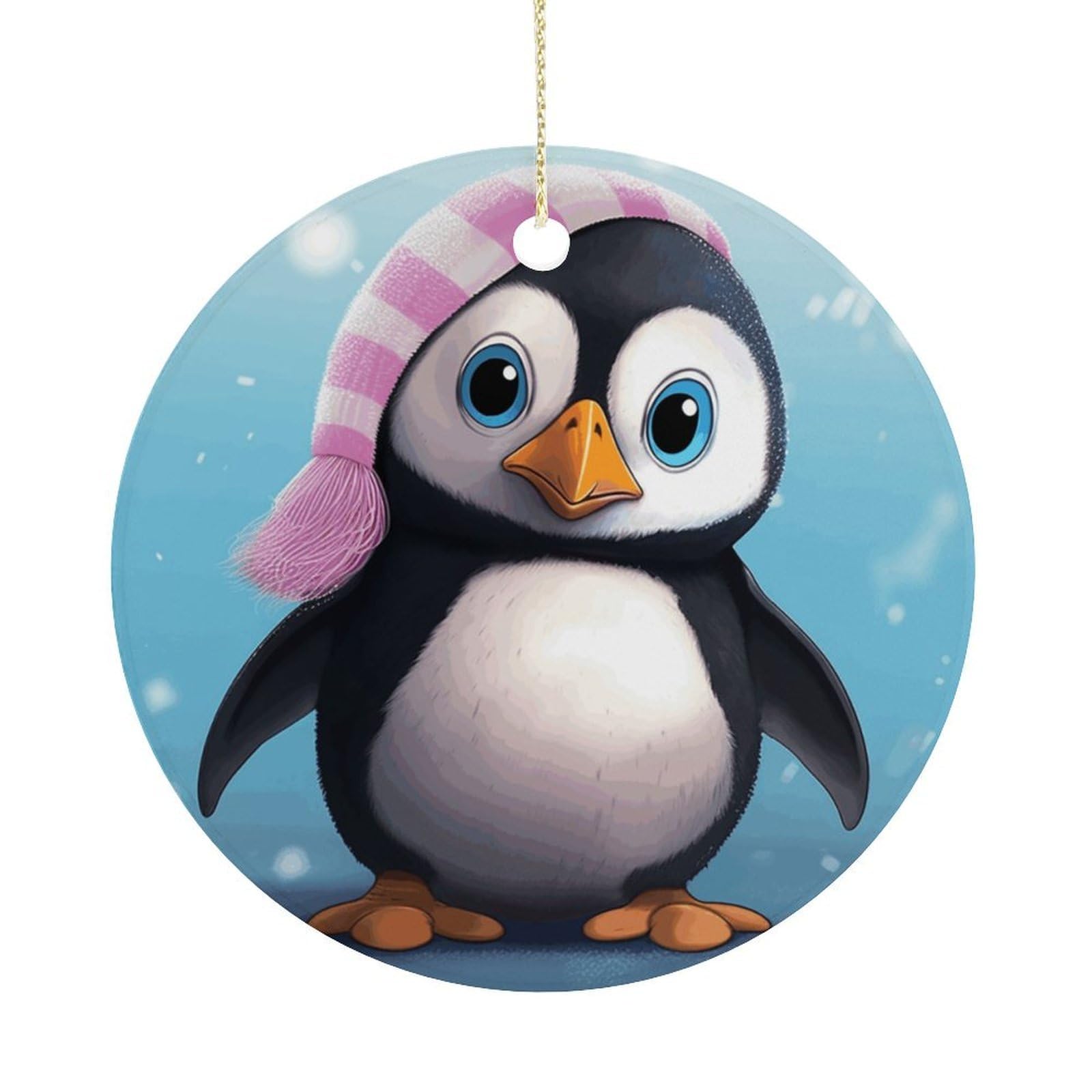 Lovely Penguin Christmas Ornaments Colorful Round Ceramic Ornament Christmas Hanging Decor Christmas Tree Decorations Xmas Keepsake for Women Men Xmas Holiday Party
