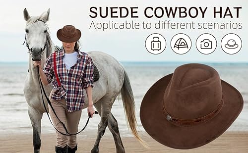 Cowboy Hat for Women and Men, Western Suede Hat Panama Hats Cowboy & Cowgirl Hats Felt Wide Brim Women Men Fedora Hat - Image 6