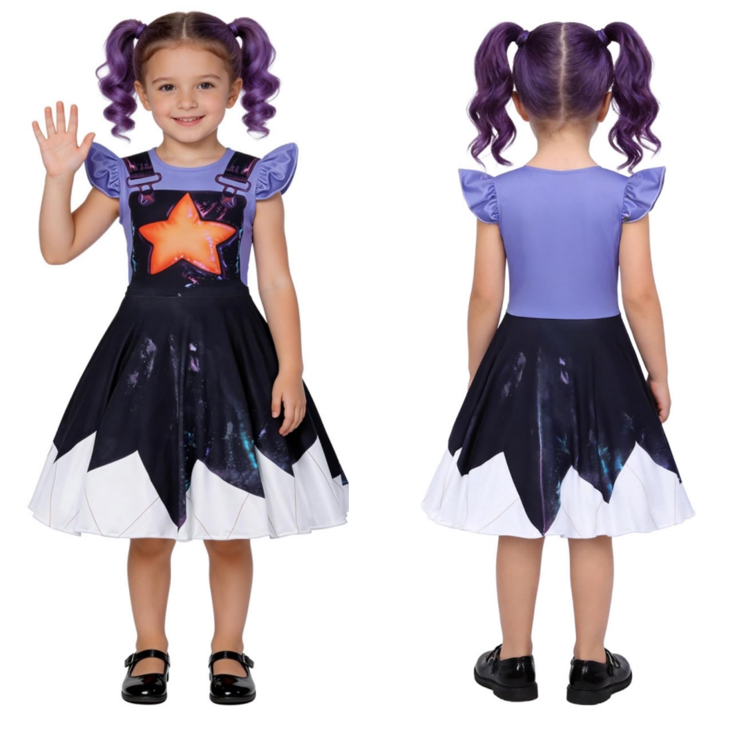 Set di costume vintage per bambine, viola per Halloween, con pantaloni, maschera e borsa, per cosplay, feste
